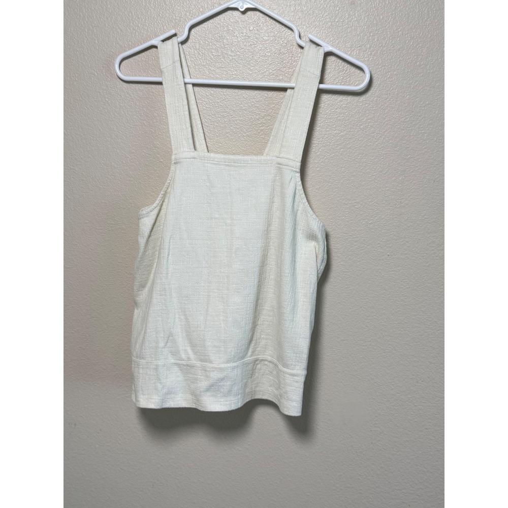 Madewell Women Cream Textured Woven Square Neck Button Back Tank Top Small